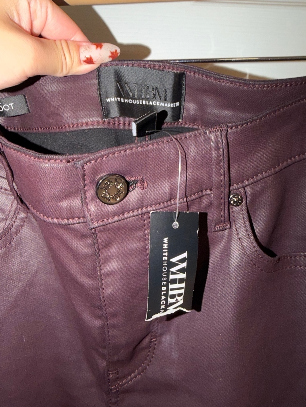 White House Black Market High Rise Slim Boot Coated Pants Burgundy Size 2 NWT - Picture 5 of 9